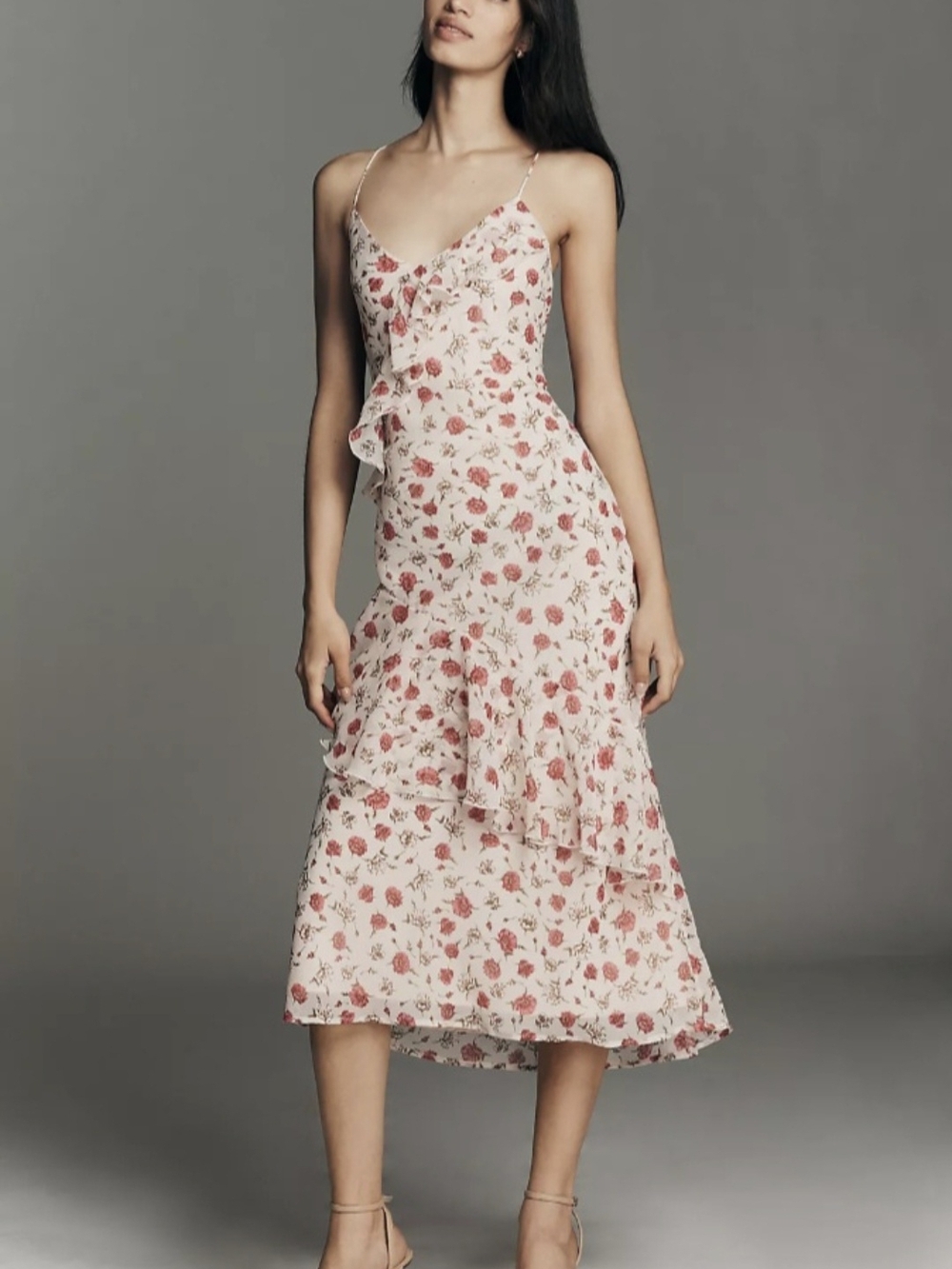 Anthropologie Sleeveless Ruffled Chiffon Midi Dress S $158